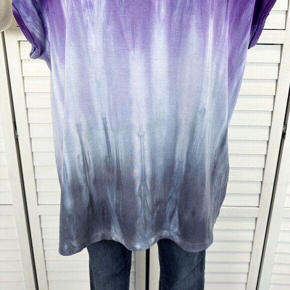 Art of Cloth XS Purple Blue Tie Dye Oversized Boxy Top Cap Sleeve Lagenlook Lace - Picture 3 of 8